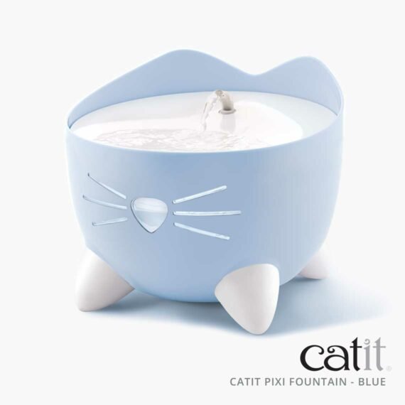 Catit Pixi Fountain, Premium Cat Drinking Fountain – Indoor/Outdoor Automatic Pet Water Fountain with Filter for Cats- Light Blue