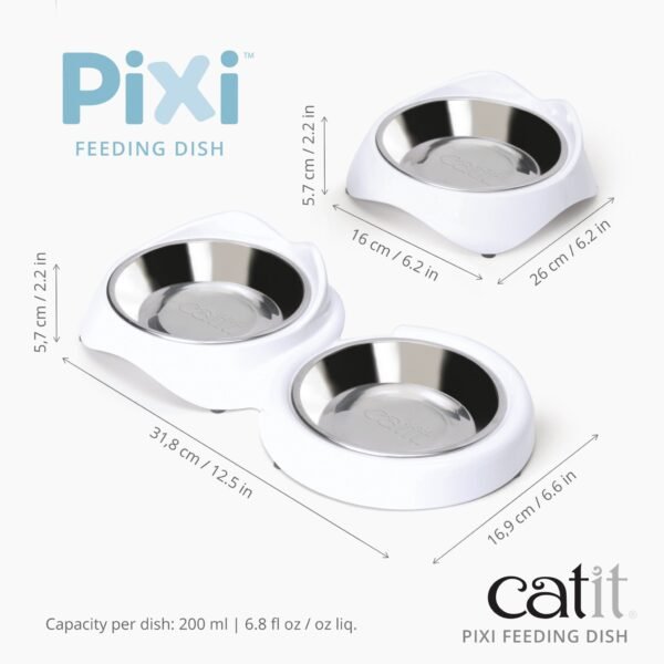 Catit PIXI Double Feeding Dish Whisker Stress Free Food & Water Cat Bowl