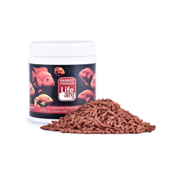 Life AAYU Parrot Premium Fish Food – Color Enhancing & Immunity-Boosting Natural Pellets with Spirulina & Omega-3(100g)